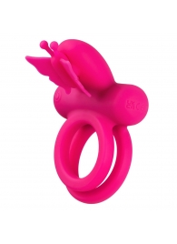 Розовое эрекционное виброкольцо Silicone Rechargeable Dual Butterfly Ring - California Exotic Novelties - в Первоуральске купить с доставкой