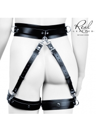 Черный кожаный пояс с гартерами - S-M - Notabu - купить с доставкой в Первоуральске
