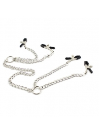 Серебристые зажимы для сосков и половых губ на тонкой цепочке - Notabu - купить с доставкой в Первоуральске