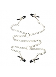 Серебристые зажимы для сосков и половых губ на тонкой цепочке - Notabu - купить с доставкой в Первоуральске