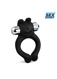Черное силиконовое эрекционное виброкольцо Sex Expert - Sex Expert - в Первоуральске купить с доставкой
