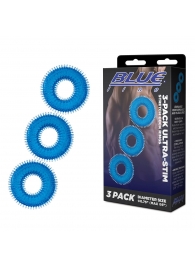 Комплект из трех голубых колец для эрекции 3-Pack Ultra-Stim Stretch Cock Rings - BlueLine - в Первоуральске купить с доставкой