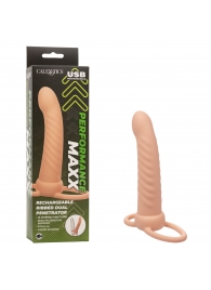 Телесная насадка для двойного проникновения Rechargeable Ribbed Dual Penetrator с вибрацией - California Exotic Novelties - купить с доставкой в Первоуральске