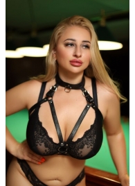 Черная кожаная сбруя с ошейником plus size из нежной кожи - БДСМ Арсенал - купить с доставкой в Первоуральске