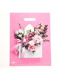 Розовый пакет с цветочным принтом и вырубной ручкой (40х31 см) - Сима-Ленд - купить с доставкой в Первоуральске