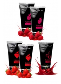 Набор из 5 съедобных лубрикантов JUJU (клубника х 2, малина х 2, вишня) - JuJu - купить с доставкой в Первоуральске Набор из 5 съедобных лубрикантов JUJU (клубника х 2, малина х 2, вишня) - JuJu - купить с доставкой в Первоуральске