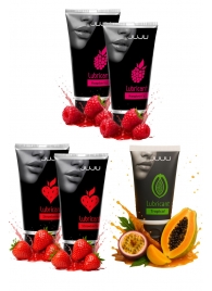 Набор из 5 съедобных лубрикантов JUJU (клубника х 2, малина х 2, тропические фрукты) - JuJu - купить с доставкой в Первоуральске Набор из 5 съедобных лубрикантов JUJU (клубника х 2, малина х 2, тропические фрукты) - JuJu - купить с доставкой в Первоуральске