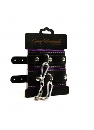 Черно-фиолетовые скругленные наручники с мягкой подкладкой - Crazy Handmade - купить с доставкой в Первоуральске Черно-фиолетовые скругленные наручники с мягкой подкладкой - Crazy Handmade - купить с доставкой в Первоуральске