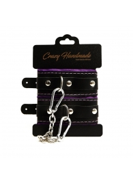 Черно-фиолетовые скругленные наручники с мягкой подкладкой - Crazy Handmade - купить с доставкой в Первоуральске Черно-фиолетовые скругленные наручники с мягкой подкладкой - Crazy Handmade - купить с доставкой в Первоуральске