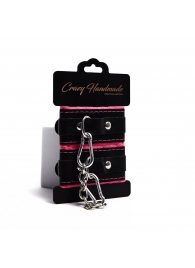 Черно-розовые скругленные наручники с мягкой подкладкой - Crazy Handmade - купить с доставкой в Первоуральске Черно-розовые скругленные наручники с мягкой подкладкой - Crazy Handmade - купить с доставкой в Первоуральске