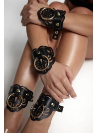 Черные кожаные оковы с резными узорами и клепками - Crazy Handmade - купить с доставкой в Первоуральске Черные кожаные оковы с резными узорами и клепками - Crazy Handmade - купить с доставкой в Первоуральске