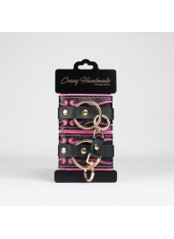 Черные кожаные наручники с розовой строчкой - Crazy Handmade - купить с доставкой в Первоуральске Черные кожаные наручники с розовой строчкой - Crazy Handmade - купить с доставкой в Первоуральске