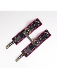 Черные кожаные оковы с розовой строчкой - Crazy Handmade - купить с доставкой в Первоуральске Черные кожаные оковы с розовой строчкой - Crazy Handmade - купить с доставкой в Первоуральске