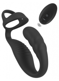 Черное эрекционное кольцо со стимуляцией промежности и анальной пробкой Cock Ring with RC Prostate Plug - Orion - в Первоуральске купить с доставкой