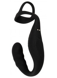 Черное эрекционное кольцо со стимуляцией промежности и анальной пробкой Cock Ring with RC Prostate Plug - Orion - в Первоуральске купить с доставкой