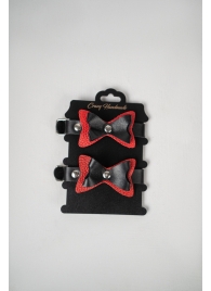 Черно-красные кожаные наручники с бантиками - Crazy Handmade - купить с доставкой в Первоуральске Черно-красные кожаные наручники с бантиками - Crazy Handmade - купить с доставкой в Первоуральске