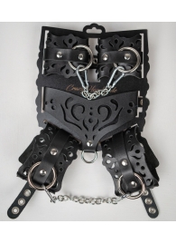 Черный ажурный кожаный набор фиксаций - Crazy Handmade - купить с доставкой в Первоуральске Черный ажурный кожаный набор фиксаций - Crazy Handmade - купить с доставкой в Первоуральске