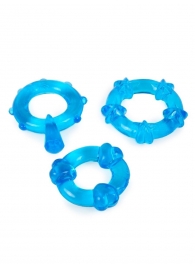 Набор из 3 синих эрекционных колец с различным рельефом - Erowoman-Eroman - в Первоуральске купить с доставкой