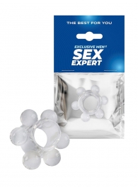 Прозрачное эрекционное кольцо с 6 стимулирующими шариками - Sex Expert - в Первоуральске купить с доставкой
