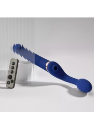 Синий безремневой страпон Multi Orgasm Bendable Strap-On size XL с клиторальной стимуляцией - Strap-on-me - купить с доставкой в Первоуральске