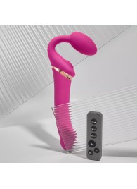 Ярко-розовый безремневой страпон Multi Orgasm Bendable Strap-On size L с клиторальной стимуляцией - Strap-on-me - купить с доставкой в Первоуральске