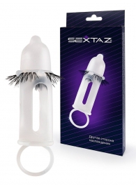 Эластичная насадка на пенис с подхватом мошонки и стимулирующими «ресничками» - Sextaz - в Первоуральске купить с доставкой