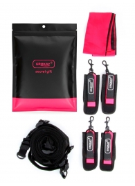 Черно-розовый эротический набор: фиксатор, оковы, наручники, повязка - Erokay - купить с доставкой в Первоуральске