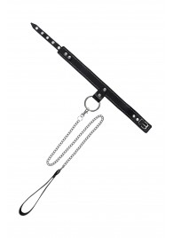 Черный узкий однослойный ошейник с серебристым поводком-цепочкой - Pecado - купить с доставкой в Первоуральске