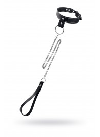 Черный узкий однослойный ошейник с серебристым поводком-цепочкой - Pecado - купить с доставкой в Первоуральске