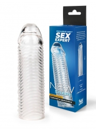 Прозрачная закрытая насадка на пенис с ребрышками - 16 см. - Sex Expert - в Первоуральске купить с доставкой