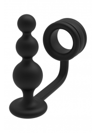 Черное эрекционное кольцо с анальной елочкой Cockring With Beaded Anal Plug - Dream Toys - в Первоуральске купить с доставкой