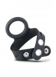 Черное эрекционное кольцо с подхватом мошонки на кнопках VS6 - Blush Novelties - в Первоуральске купить с доставкой