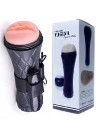 Телесный мастурбатор-вагина в черной колбе с вибрацией - Boys of Toys - в Первоуральске купить с доставкой