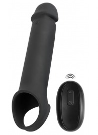 Черная вибронасадка для пениса с хомутом для мошонки и пультом ДУ Remote Controlled Penis Extension - Orion - в Первоуральске купить с доставкой