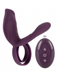 Фиолетовая насадка на член с клиторальным отростком и пультом ДУ RC Couple’s Vibrator 2 - Orion - в Первоуральске купить с доставкой