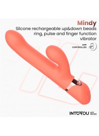 Коралловый вибратор-кролик с кольцом из бусин и имитацией фингеринга Mindy - Intoyou