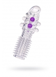 Гелевая прозрачная насадка с шариками и шипами - 14 см. - Toyfa Basic - в Первоуральске купить с доставкой