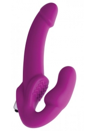 Ярко-розовый безремневой вибрострапон Evoke Vibrating Strapless Silicone Strap-on Dildo - XR Brands - купить с доставкой в Первоуральске