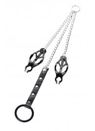 Черно-серебристые зажимы для сосков с кольцом для пениса TOYFA Metal - ToyFa - купить с доставкой в Первоуральске