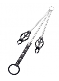 Черно-серебристые зажимы для сосков с кольцом для пениса TOYFA Metal - ToyFa - купить с доставкой в Первоуральске