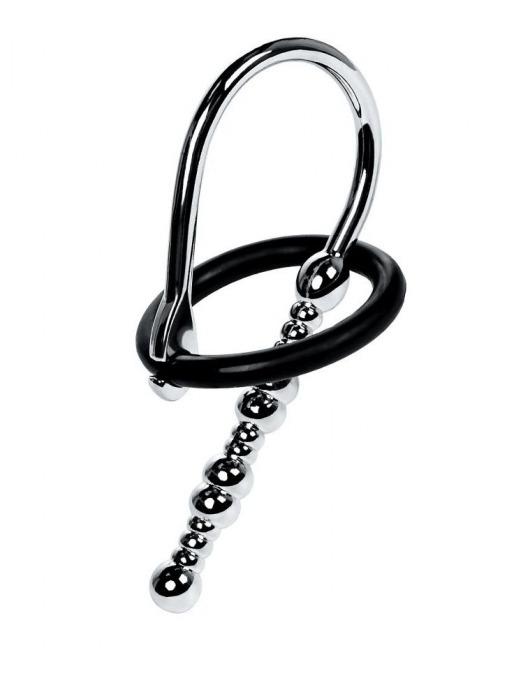 Серебристый уретральный плаг-бусины TOYFA Metal с мягким фиксириющим кольцом - ToyFa - купить с доставкой в Первоуральске