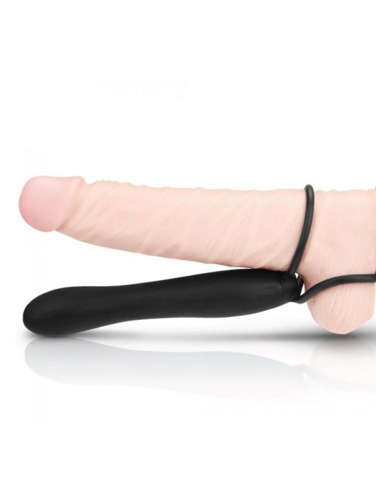 Черная насадка на пенис для двойной стимуляции Mojo BlackJack - 15 см. - Seven Creations - в Первоуральске купить с доставкой