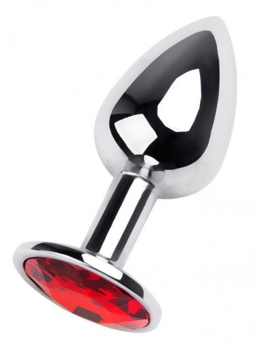 Маленькая коническая серебристая анальная пробка с красным кристаллом - 7 см. - ToyFa - купить с доставкой в Первоуральске