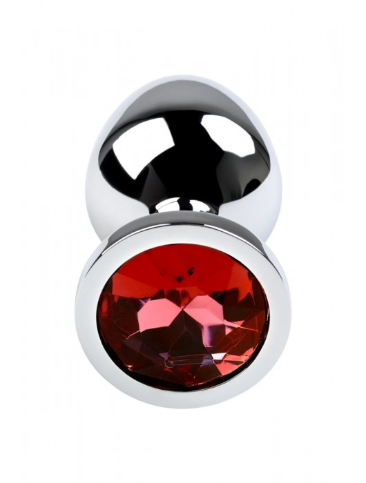 Серебристая коническая анальная пробка с красным кристаллом - 8 см. - ToyFa - купить с доставкой в Первоуральске