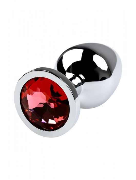 Серебристая коническая анальная пробка с красным кристаллом - 8 см. - ToyFa - купить с доставкой в Первоуральске