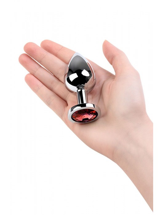 Серебристая коническая анальная пробка с красным кристаллом - 8 см. - ToyFa - купить с доставкой в Первоуральске