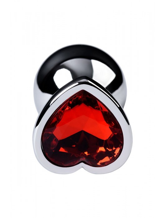 Серебристая коническая анальная пробка с красным кристаллом-сердечком - 7 см. - ToyFa - купить с доставкой в Первоуральске