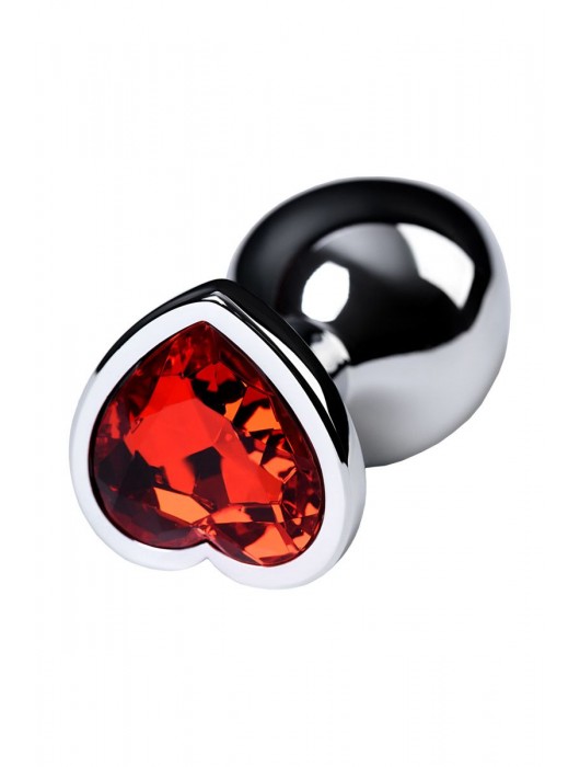 Серебристая коническая анальная пробка с красным кристаллом-сердечком - 7 см. - ToyFa - купить с доставкой в Первоуральске