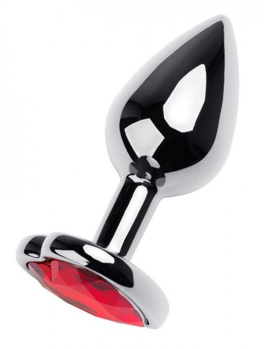 Серебристая коническая анальная пробка с красным кристаллом-сердечком - 7 см. - ToyFa - купить с доставкой в Первоуральске