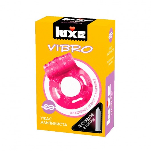 Розовое эрекционное виброкольцо Luxe VIBRO  Ужас Альпиниста  + презерватив - Luxe - в Первоуральске купить с доставкой